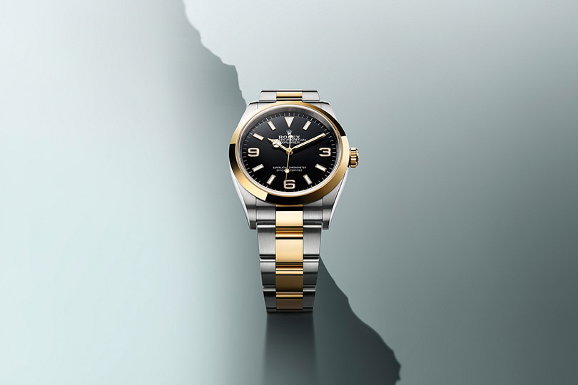 Rolex Explorer Armbanduhr in Gelbgold bei Juwelier Krebber in Mönchengladbach