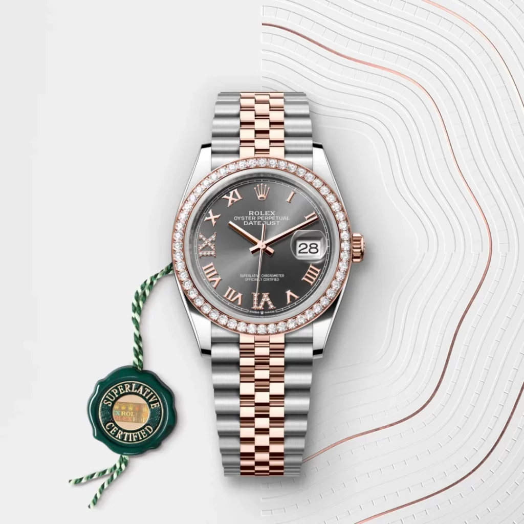 Rolex Datejust 36 in grau mit Diamanten und Jubilee Armband bei Juwelier Krebber in Mönchengladbach, m126281rbr-0011
