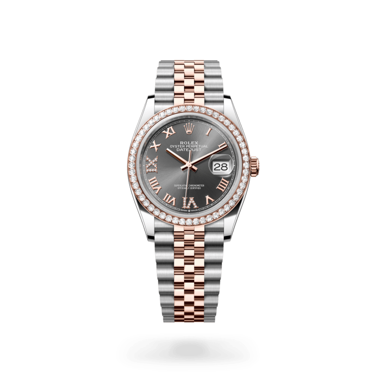 Rolex Datejust 36 in grau mit Diamanten und Jubilee Armband bei Juwelier Krebber in Mönchengladbach, m126281rbr-0011