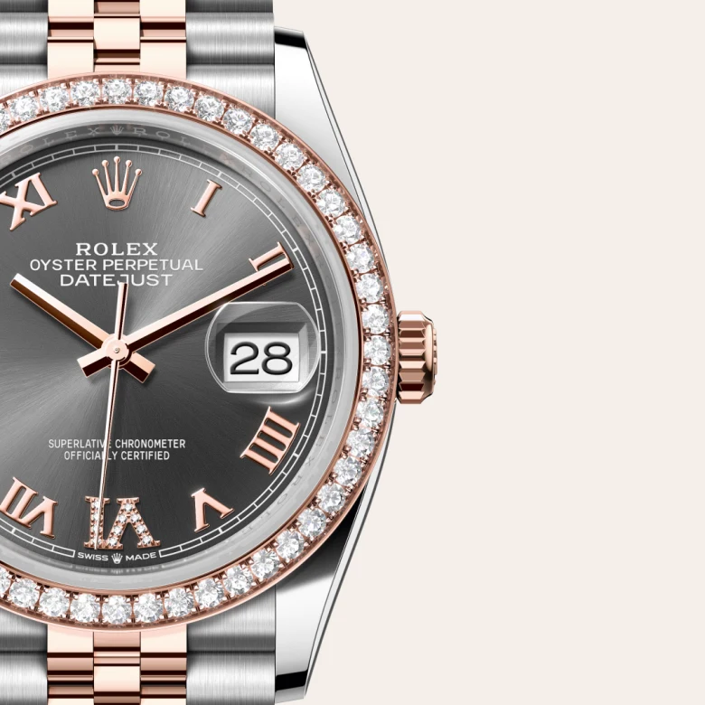 Rolex Datejust 36 in grau mit Diamanten und Jubilee Armband bei Juwelier Krebber in Mönchengladbach, m126281rbr-0011