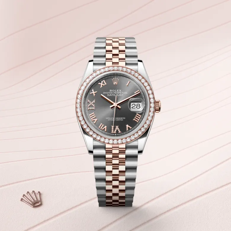 Rolex Datejust 36 in grau mit Diamanten und Jubilee Armband bei Juwelier Krebber in Mönchengladbach, m126281rbr-0011